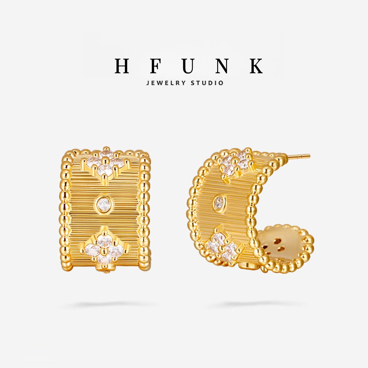 Lucky Heart Brushed Copper Alloy Stud Earrings With Zircon Inlay, Featuring 925 Sterling Silver Posts For Women