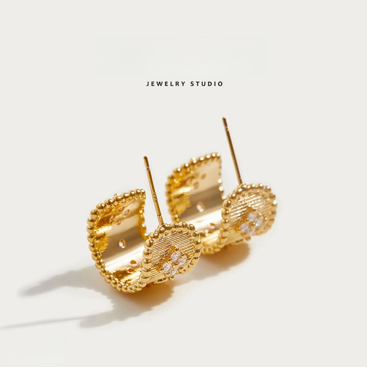 Lucky Heart Brushed Copper Alloy Stud Earrings With Zircon Inlay, Featuring 925 Sterling Silver Posts For Women