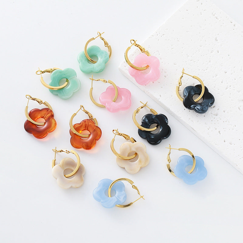 Flowers Earrings For Women Featuring Electroplated Resin With Sweet Style And 304 Stainless Steel Ear Pins