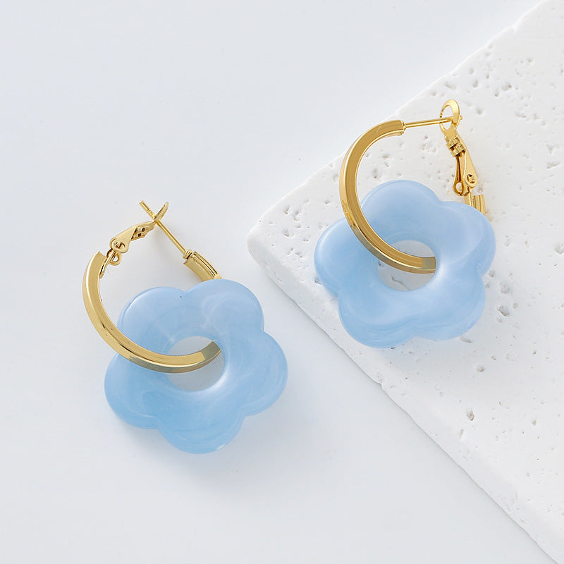 Flowers Earrings For Women Featuring Electroplated Resin With Sweet Style And 304 Stainless Steel Ear Pins
