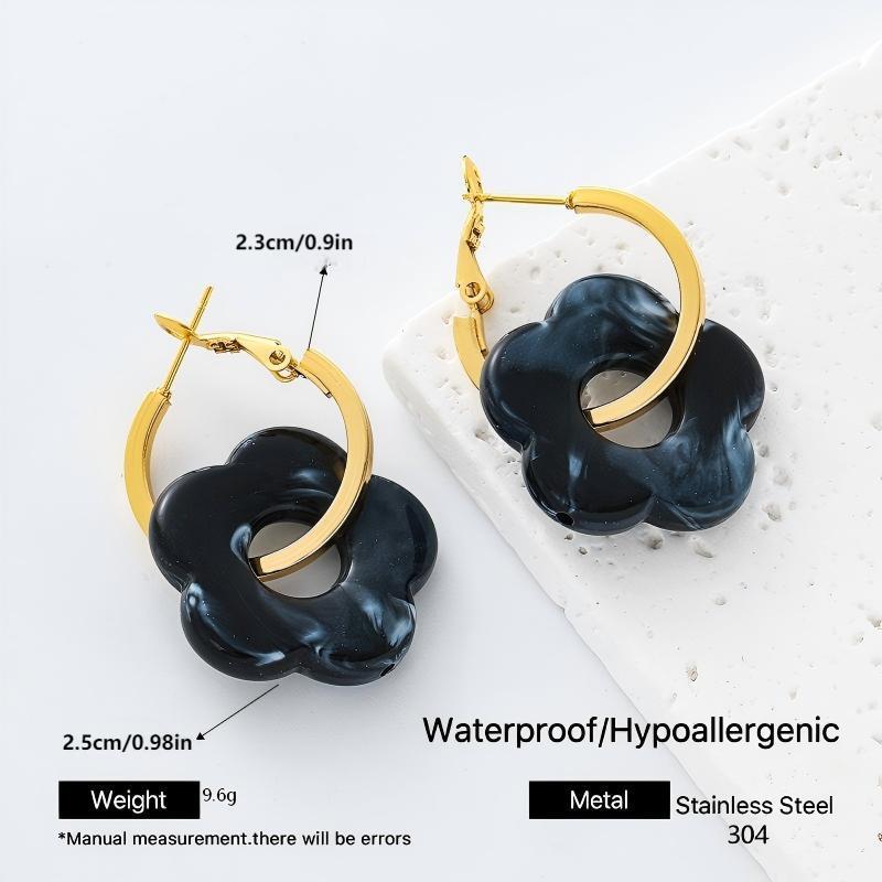 Flowers Earrings For Women Featuring Electroplated Resin With Sweet Style And 304 Stainless Steel Ear Pins