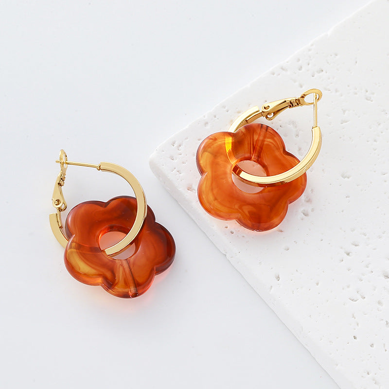 Flowers Earrings For Women Featuring Electroplated Resin With Sweet Style And 304 Stainless Steel Ear Pins