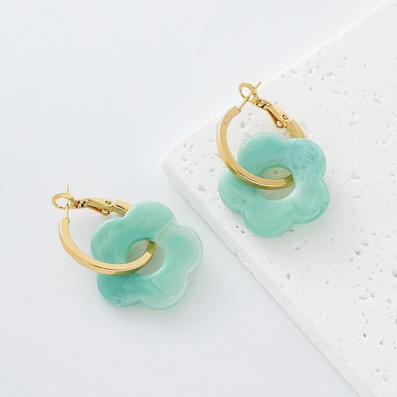 Flowers Earrings For Women Featuring Electroplated Resin With Sweet Style And 304 Stainless Steel Ear Pins