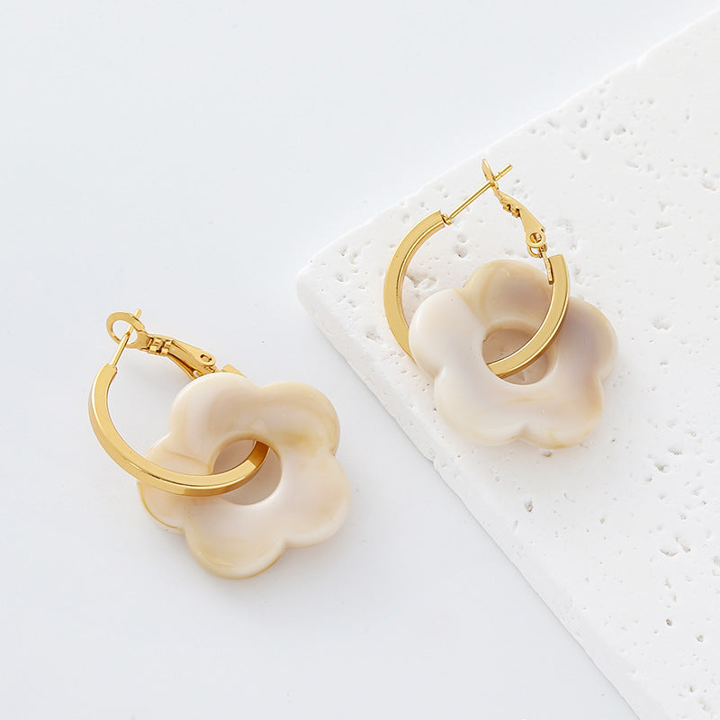 Flowers Earrings For Women Featuring Electroplated Resin With Sweet Style And 304 Stainless Steel Ear Pins