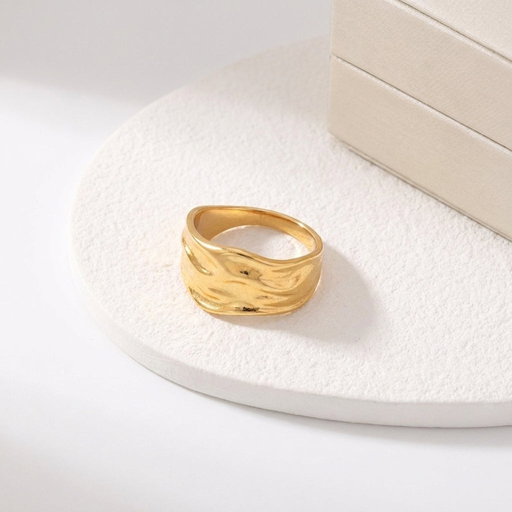 Geometric Electroplated Rings For Women In 304 Stainless Steel With 18K Real Gold PVD Coating And Artificial Pearl Inlay