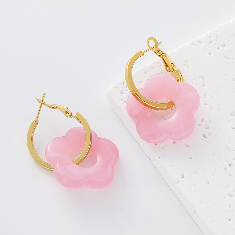 Flowers Earrings For Women Featuring Electroplated Resin With Sweet Style And 304 Stainless Steel Ear Pins