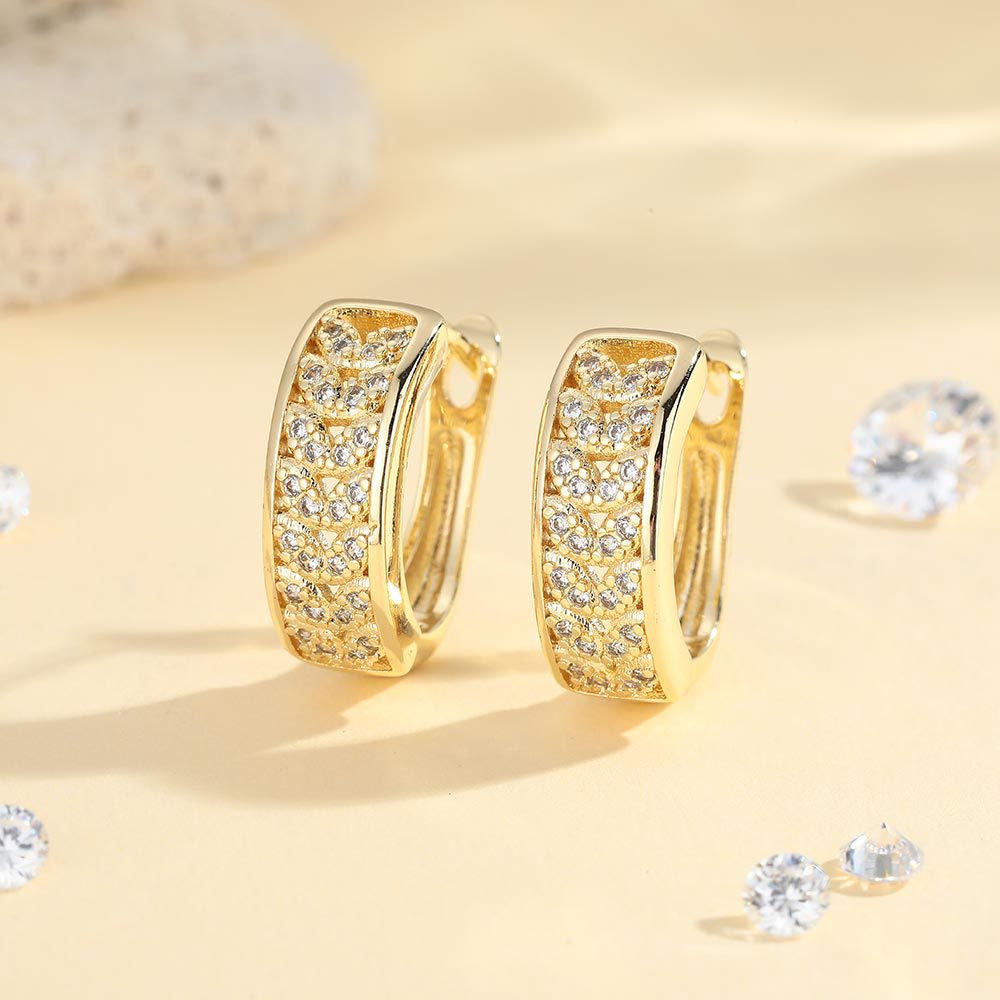 Gold Leaves Earrings For Women Featuring Copper Ear Pins And Zircon Inlay Material
