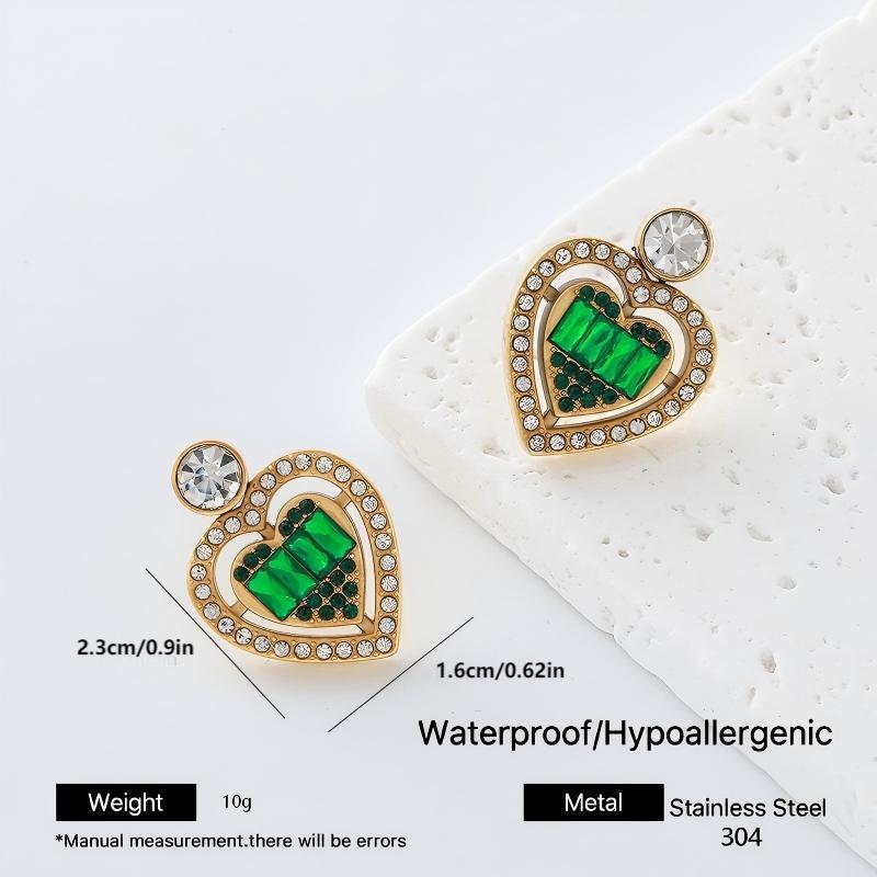 Heart Shape Earrings For Women Featuring Electroplated Finish And 304 Stainless Steel Posts With Rhinestone Inlay