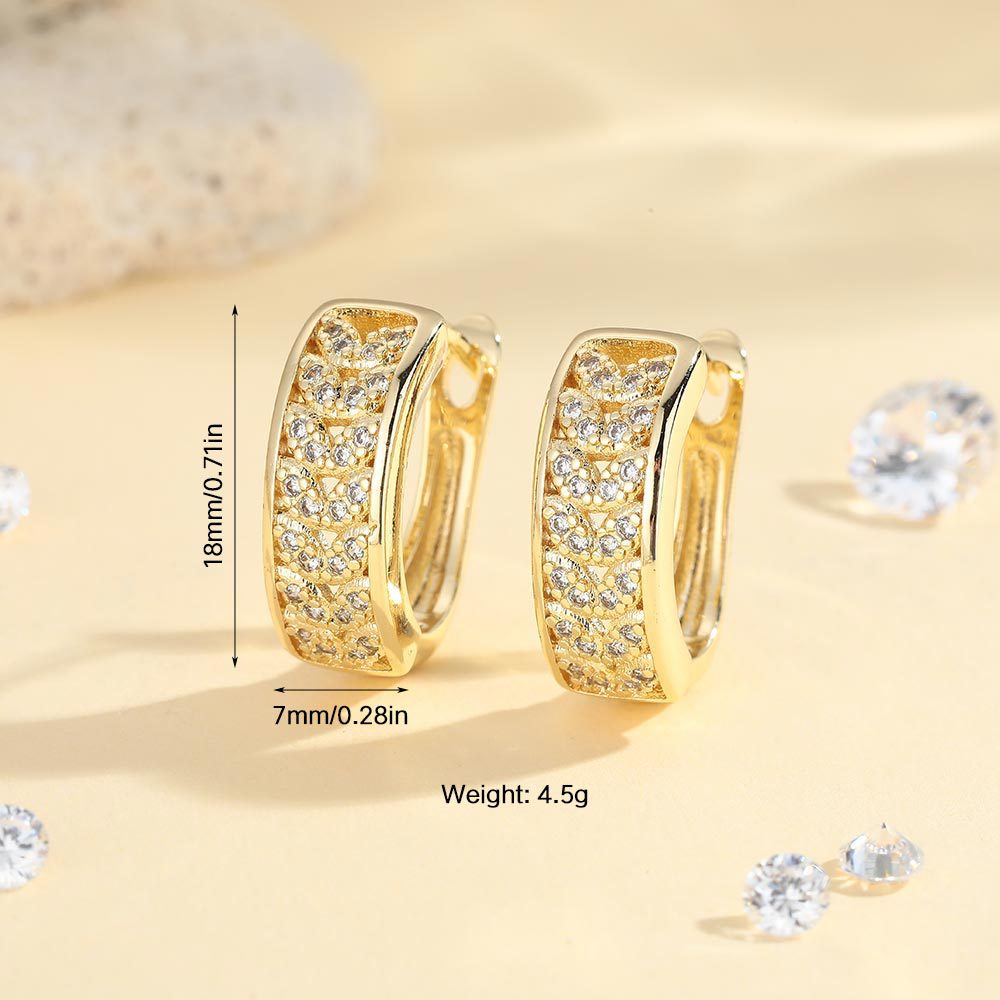 Gold Leaves Earrings For Women Featuring Copper Ear Pins And Zircon Inlay Material