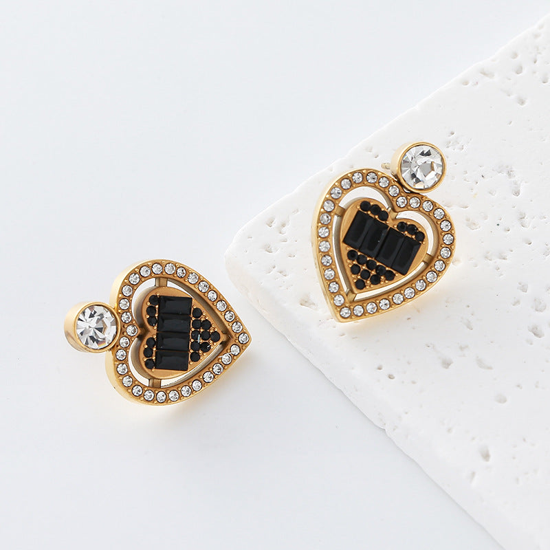 Heart Shape Earrings For Women Featuring Electroplated Finish And 304 Stainless Steel Posts With Rhinestone Inlay