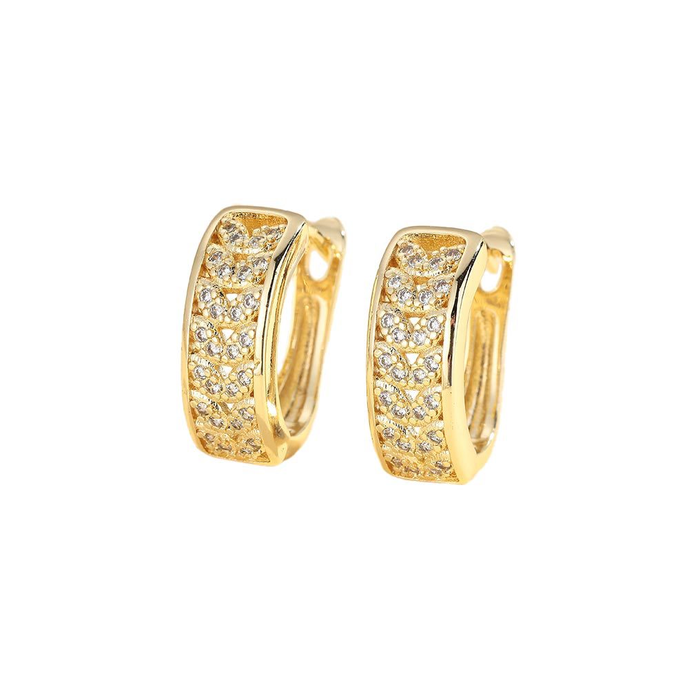 Gold Leaves Earrings For Women Featuring Copper Ear Pins And Zircon Inlay Material