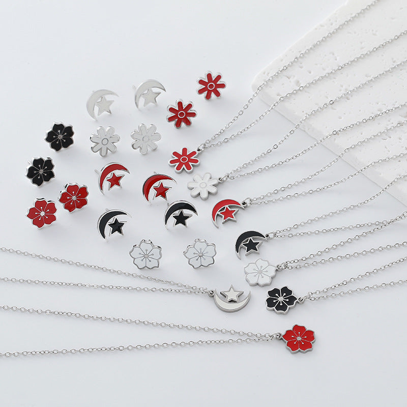 Ditsy Floral Jewelry Set Featuring 304 Stainless Steel Pendant
