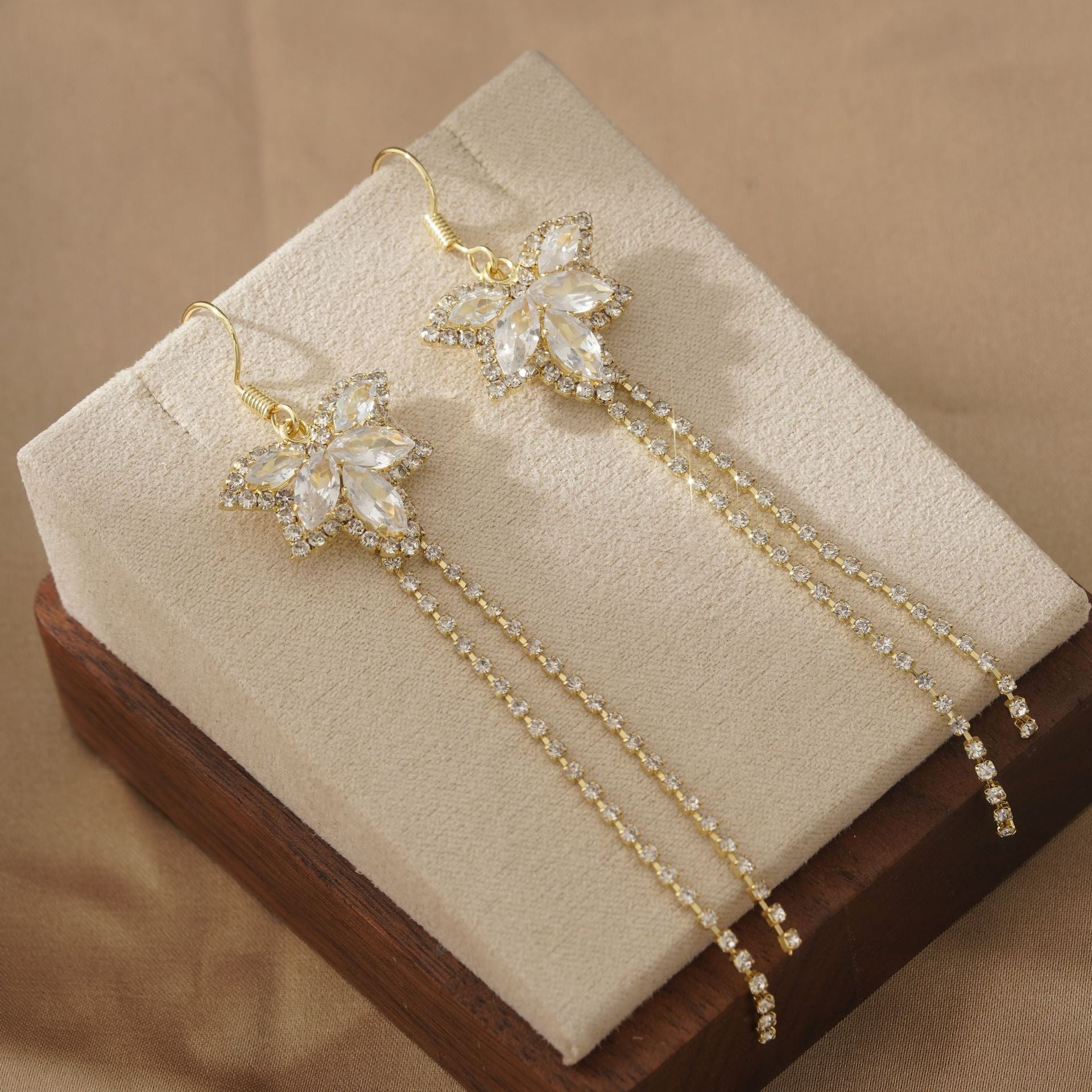 Butterfly Tassel Ear Hook Earrings For Women In Real Gold Plated Copper With Zircon Inlay