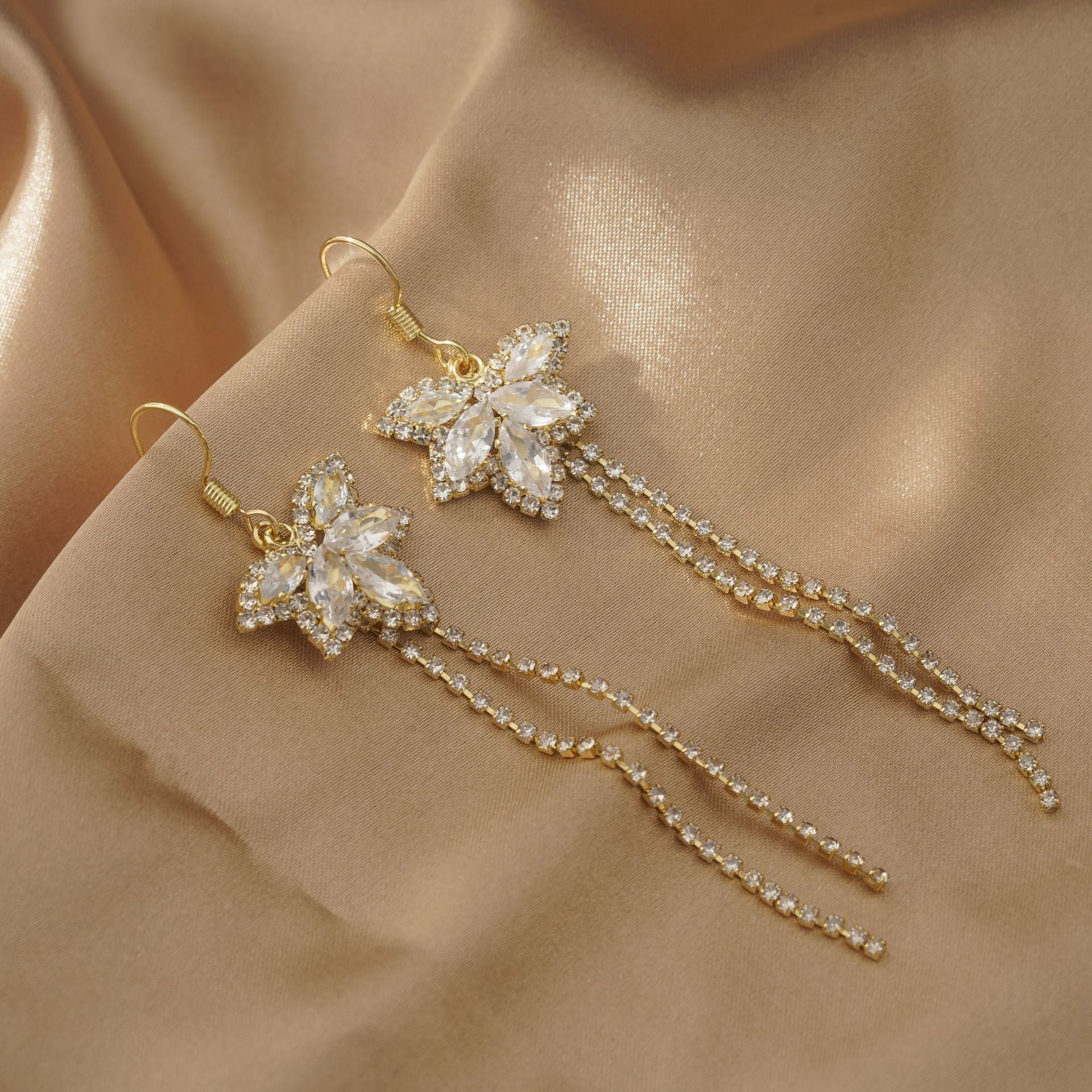 Butterfly Tassel Ear Hook Earrings For Women In Real Gold Plated Copper With Zircon Inlay