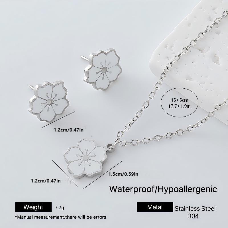 Ditsy Floral Jewelry Set Featuring 304 Stainless Steel Pendant