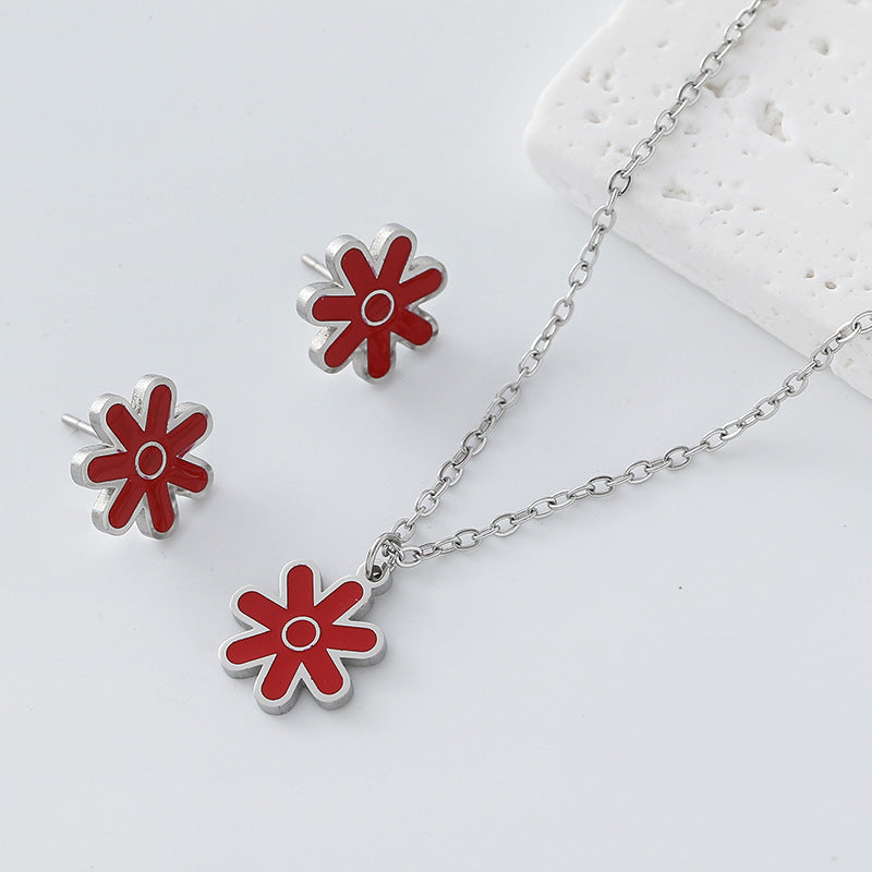 Ditsy Floral Jewelry Set Featuring 304 Stainless Steel Pendant