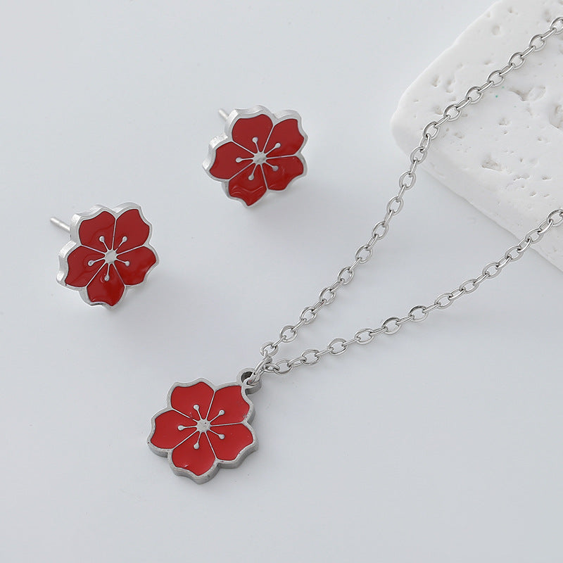 Ditsy Floral Jewelry Set Featuring 304 Stainless Steel Pendant