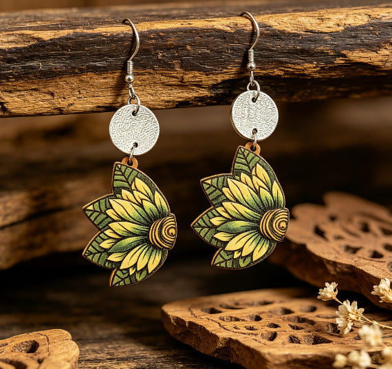 Bohemian Leaves Earrings For Women With Iron Ear Pins, Crafted From Wood
