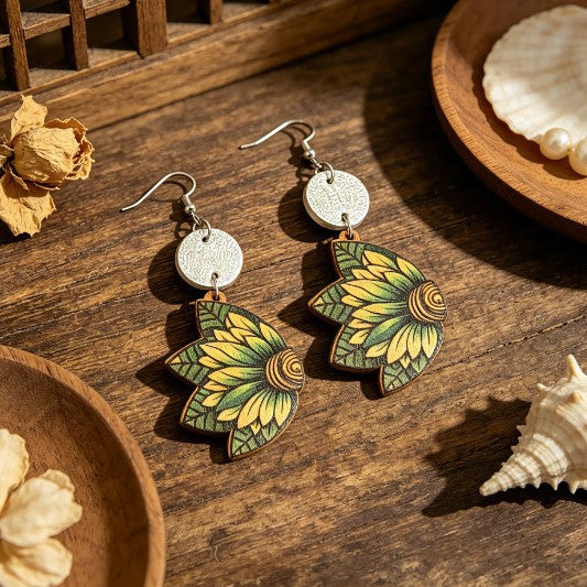 Bohemian Leaves Earrings For Women With Iron Ear Pins, Crafted From Wood