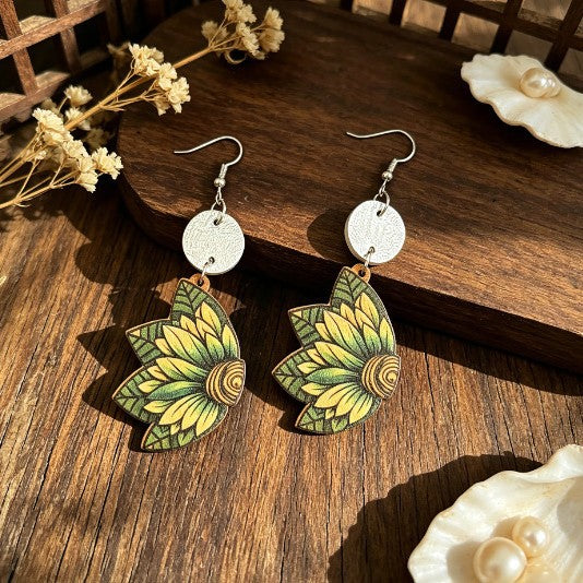 Bohemian Leaves Earrings For Women With Iron Ear Pins, Crafted From Wood