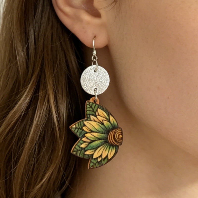Bohemian Leaves Earrings For Women With Iron Ear Pins, Crafted From Wood