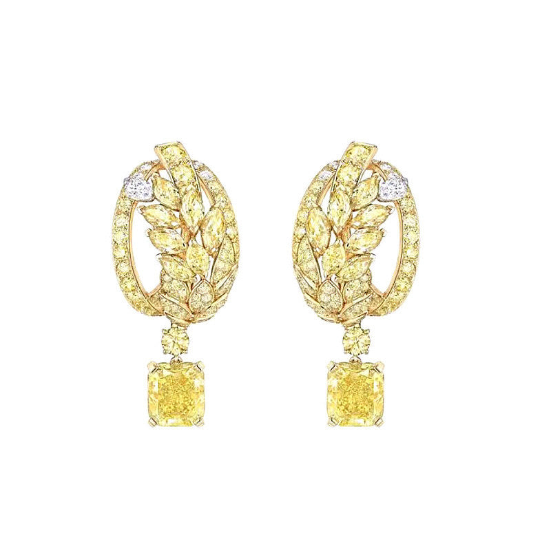 Grain Pattern Yellow Earrings For Women Featuring Copper Material And 925 Sterling Silver Ear Pins With Zircon Inlay