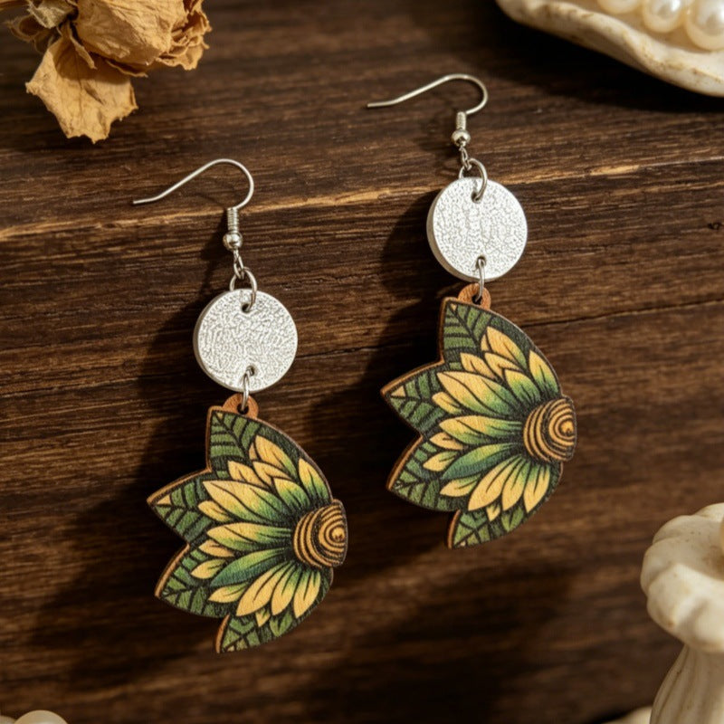 Bohemian Leaves Earrings For Women With Iron Ear Pins, Crafted From Wood