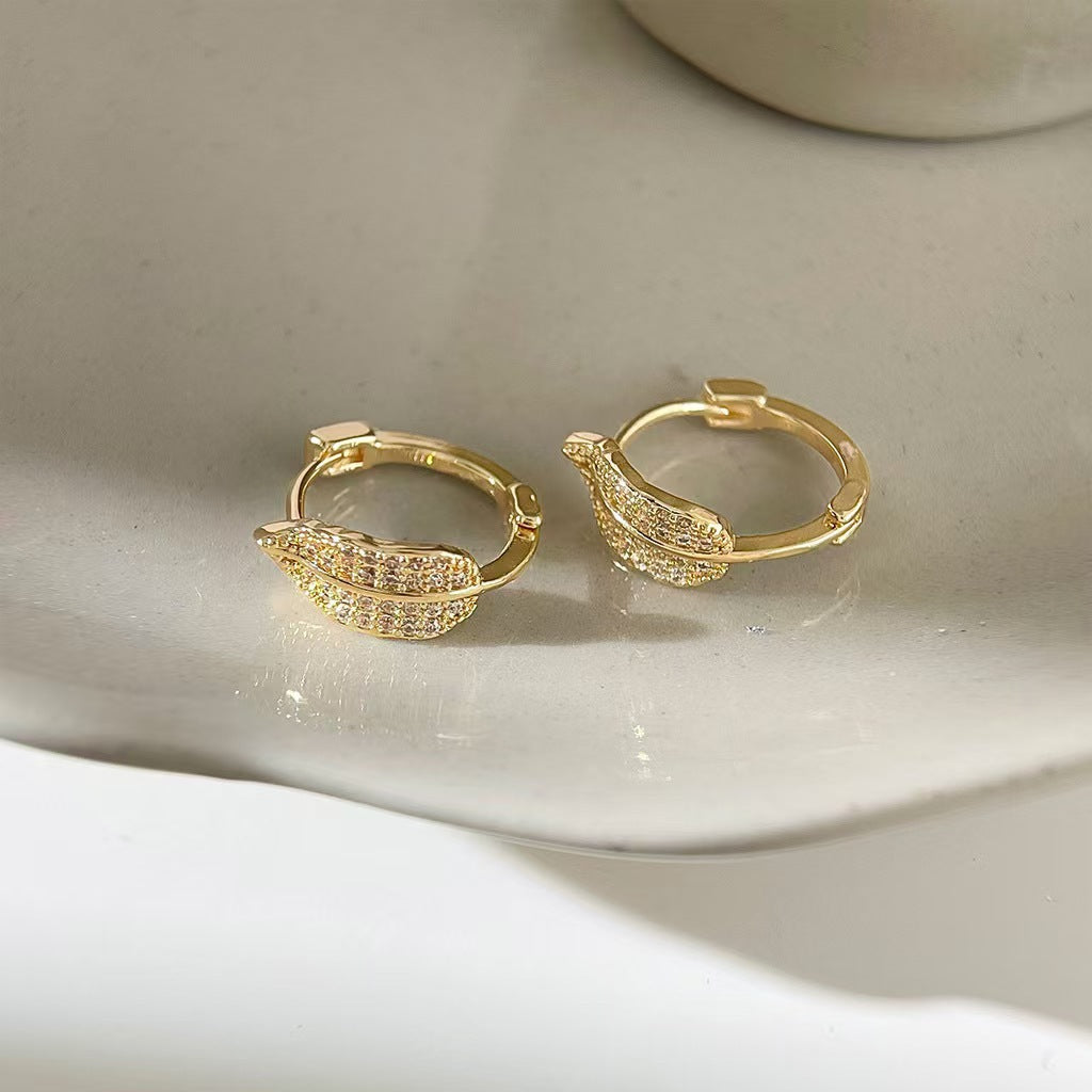 Leaves Earrings For Women In S999 Silver With Gold Plating, Rhinestone Inlay, And 925 Sterling Silver Studs