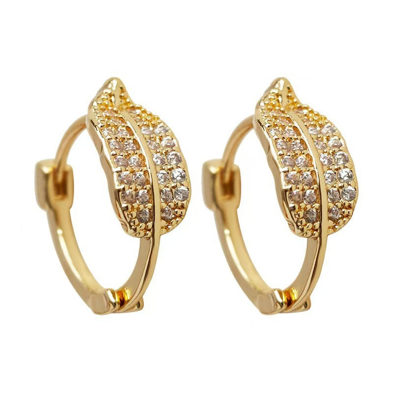 Leaves Earrings For Women In S999 Silver With Gold Plating, Rhinestone Inlay, And 925 Sterling Silver Studs