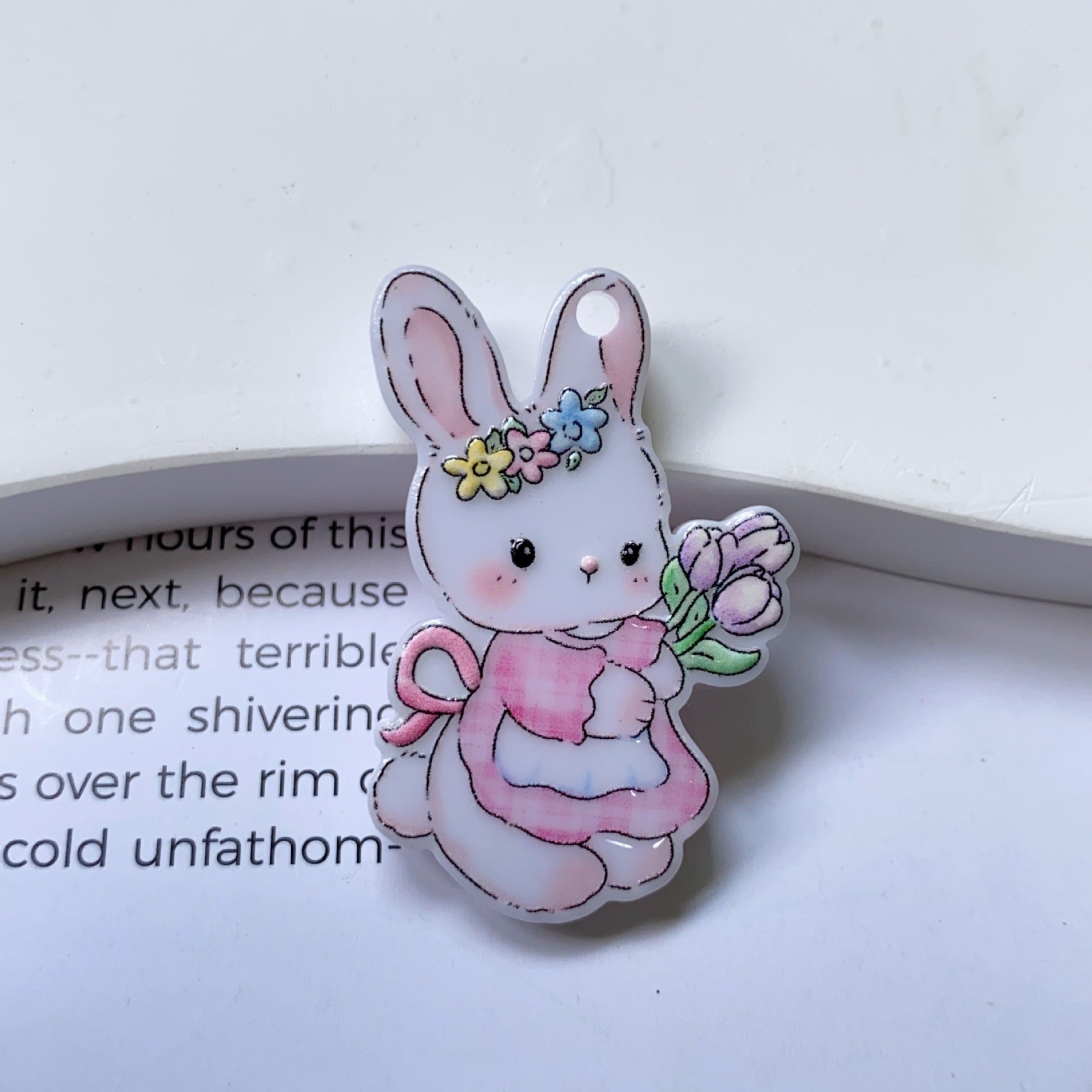 Acrylic Rabbit Pendant With Printing Craft In Cartoon Style Jewelry Accessories