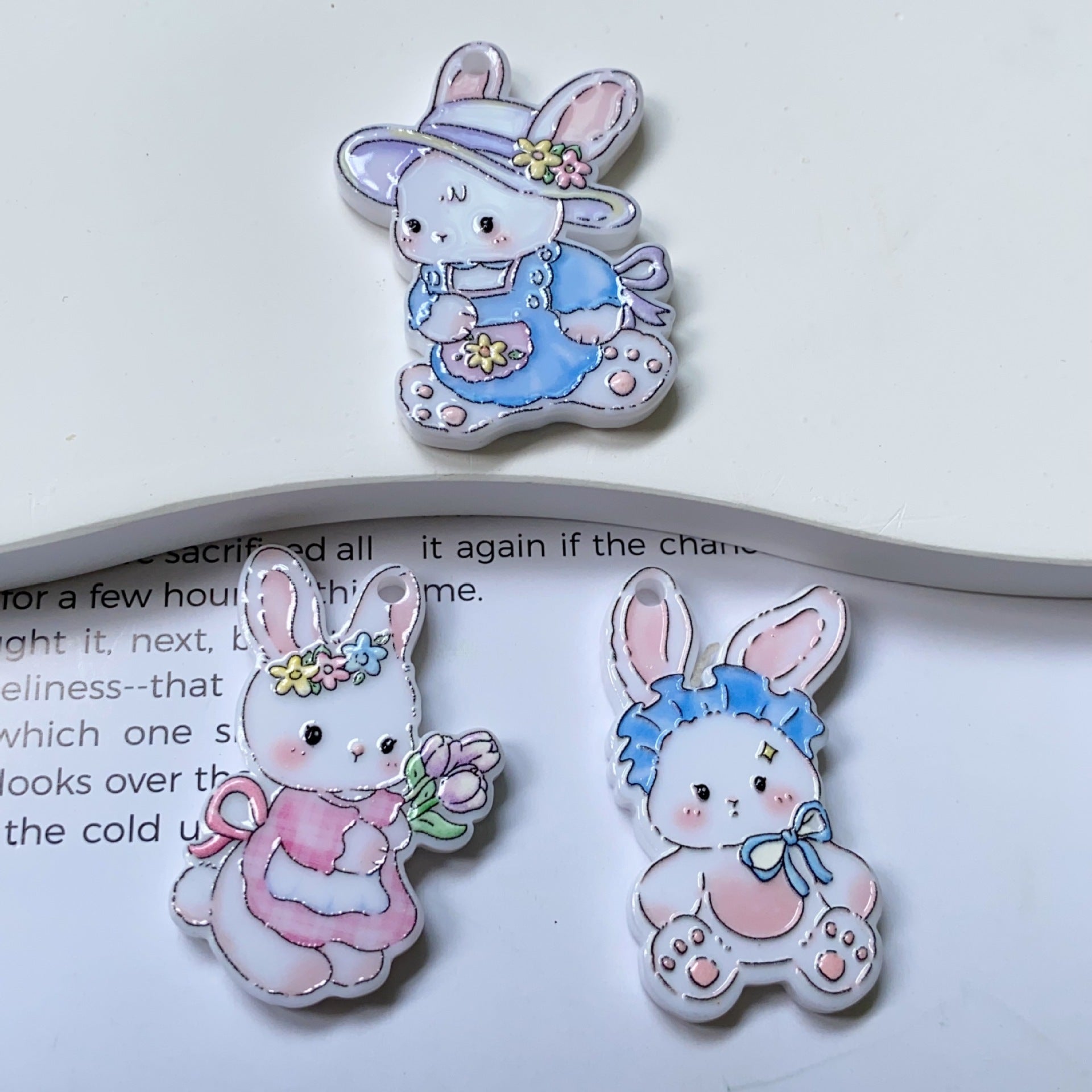 Acrylic Rabbit Pendant With Printing Craft In Cartoon Style Jewelry Accessories