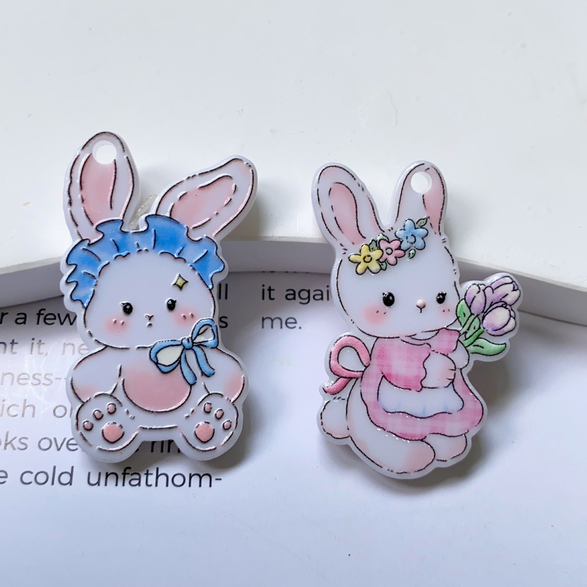 Acrylic Rabbit Pendant With Printing Craft In Cartoon Style Jewelry Accessories