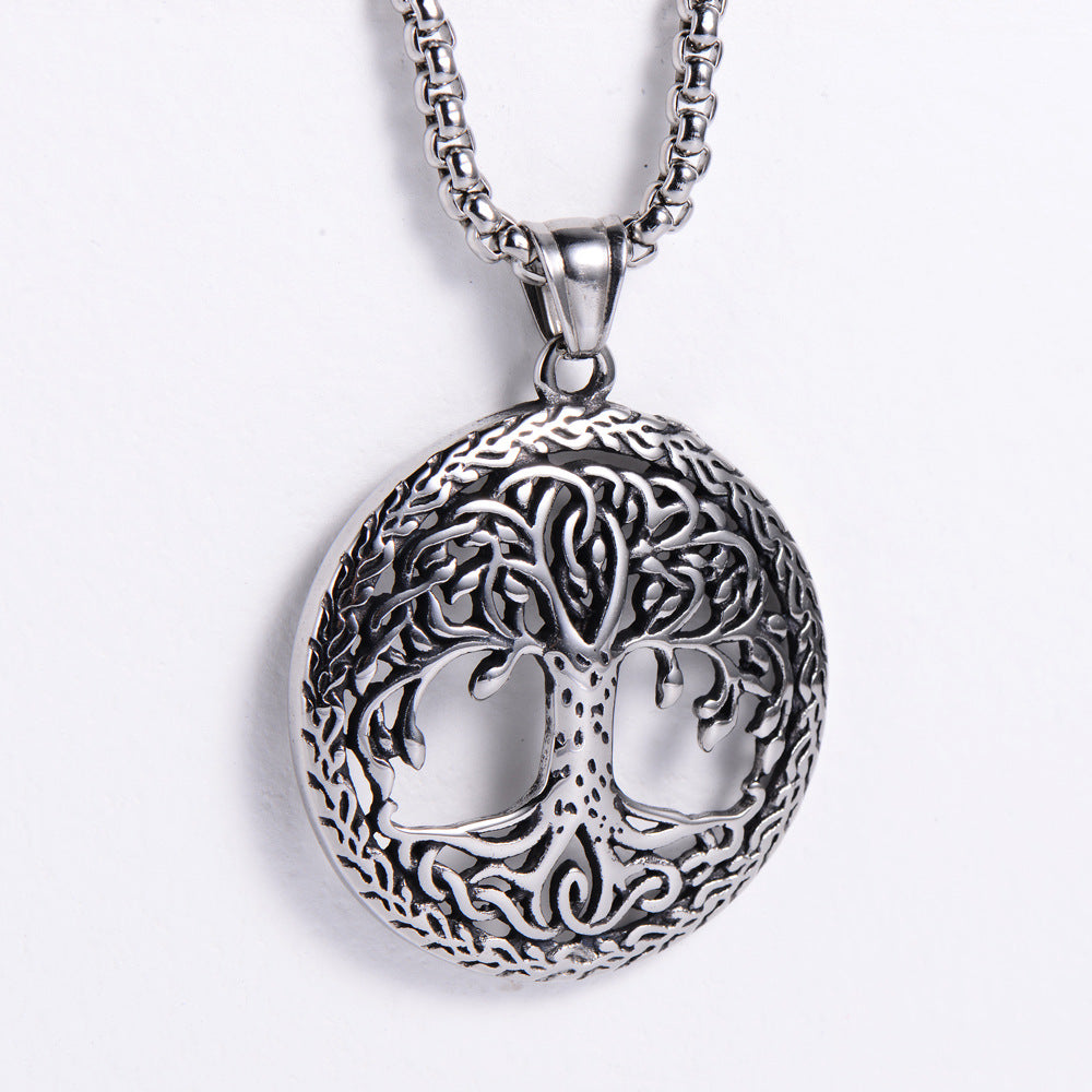 Life Tree Pendant In Punk Style Made Of Durable Titanium Steel