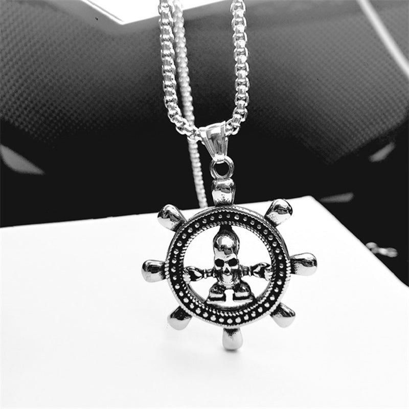 Men's Navy Style Skull Pendant In Durable Titanium Steel