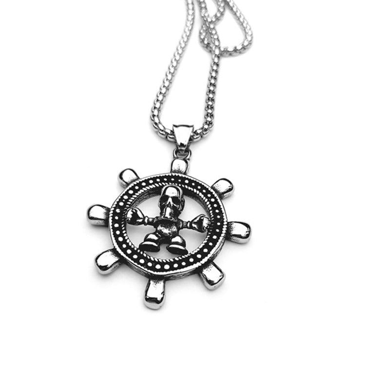Men's Navy Style Skull Pendant In Durable Titanium Steel