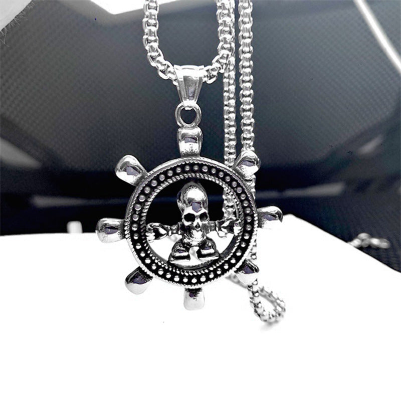 Men's Navy Style Skull Pendant In Durable Titanium Steel