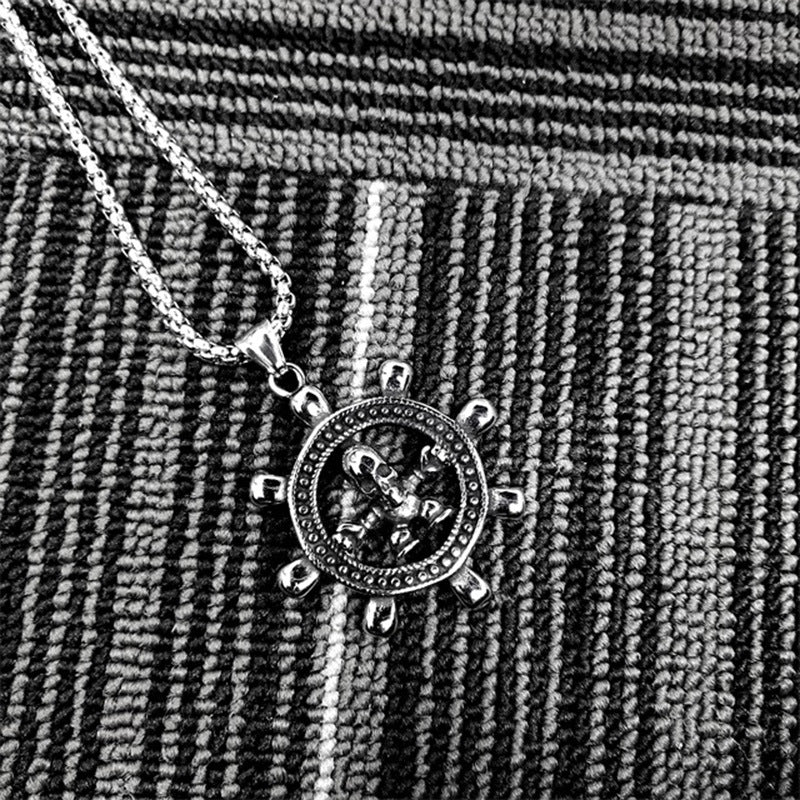 Men's Navy Style Skull Pendant In Durable Titanium Steel