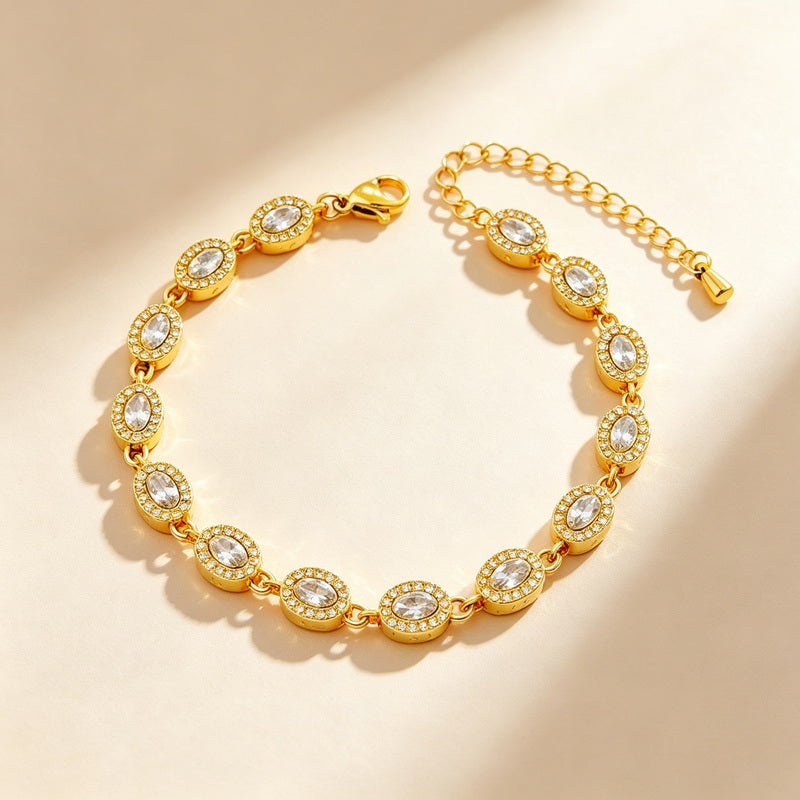 Heart Shape Electroplated Bracelet For Women In 304 Stainless Steel With 18K Real Gold PVD Coating And Rhinestone Inlay