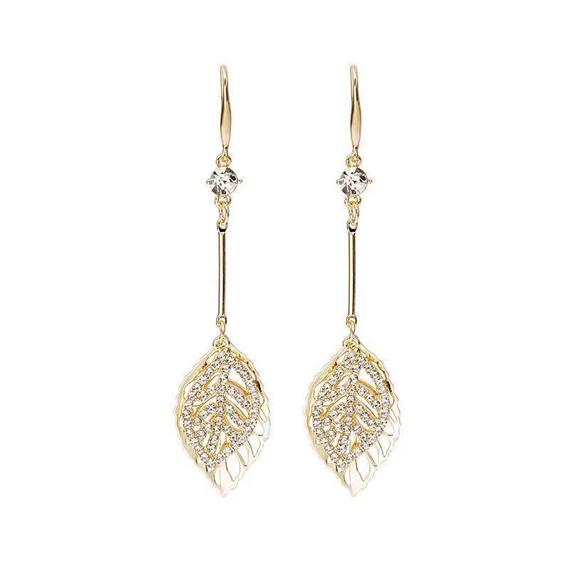 New Style Gold Leaves Drop Earrings For Women In Alloy Material