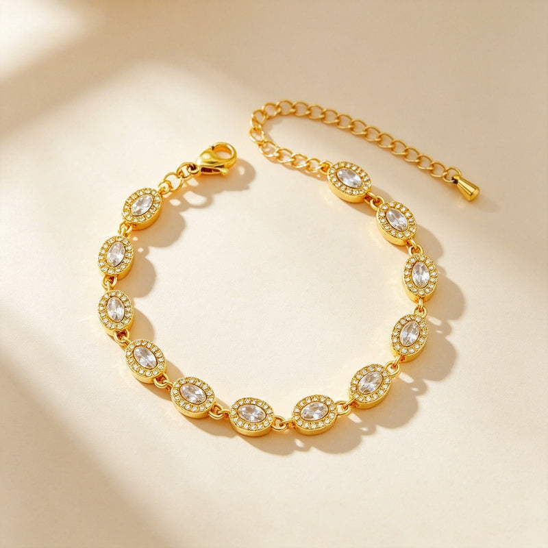 Heart Shape Electroplated Bracelet For Women In 304 Stainless Steel With 18K Real Gold PVD Coating And Rhinestone Inlay