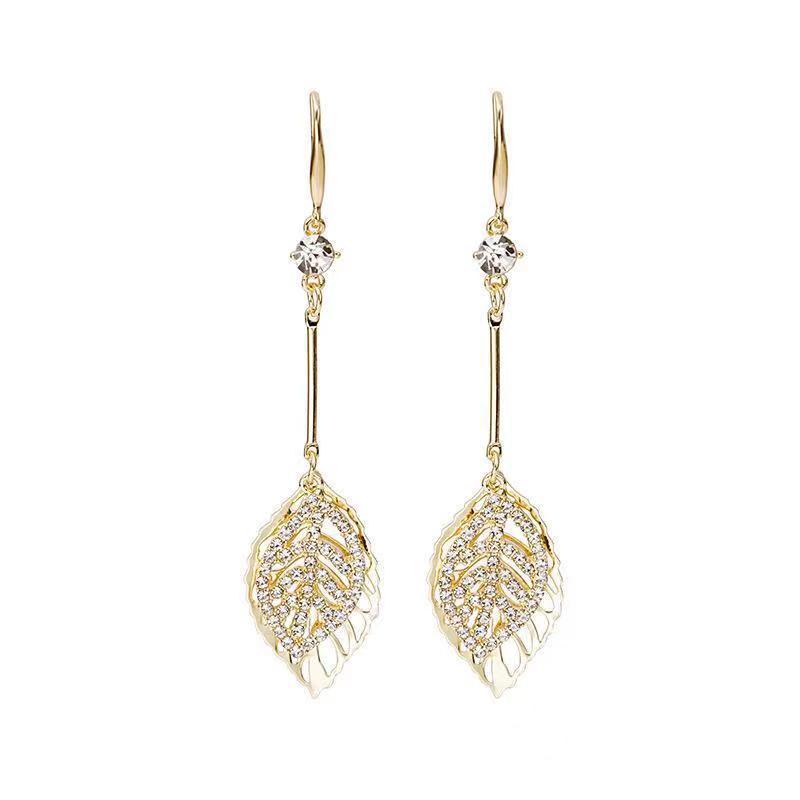 New Style Gold Leaves Drop Earrings For Women In Alloy Material