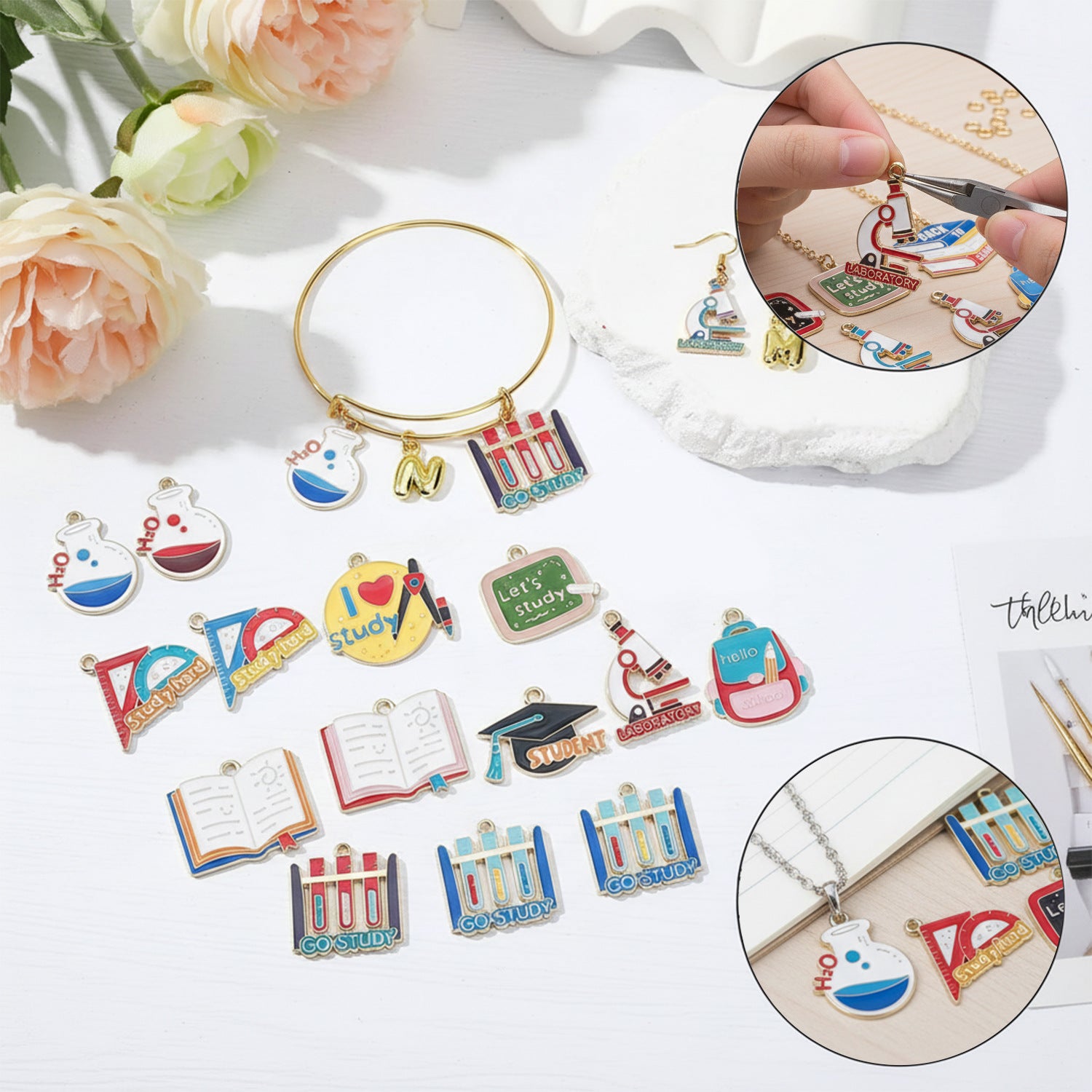 20 PCS Alloy Pendant Book Charms In Blue With Electroplated Finish, Cartoon Style Jewelry Accessories
