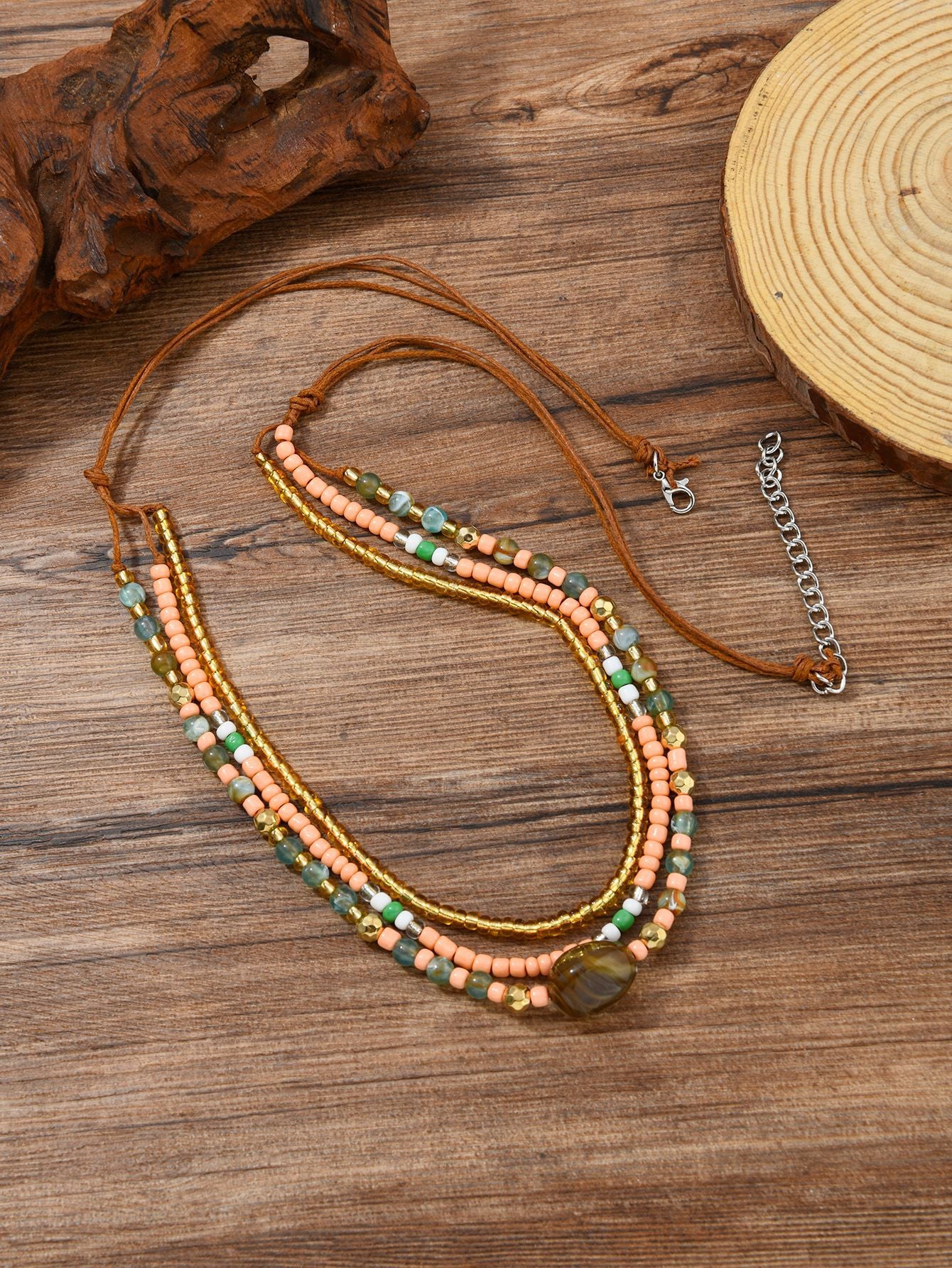 Ethnic Style Layered Necklaces For Women Featuring Blue Beaded Chain And Rope Material With Intricate Beading Craft