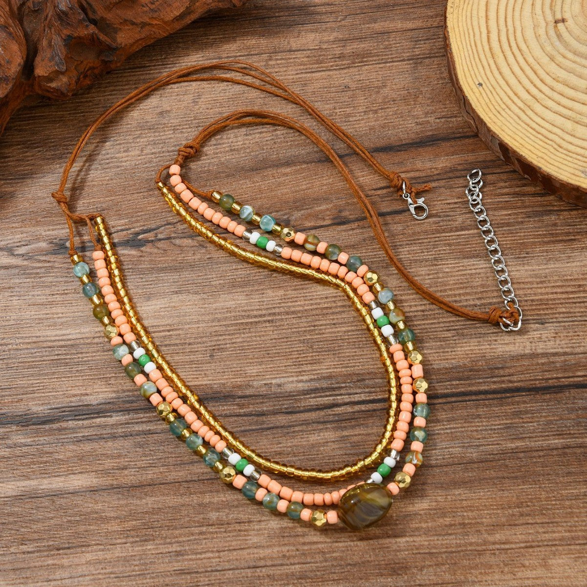 Ethnic Style Layered Necklaces For Women Featuring Blue Beaded Chain And Rope Material With Intricate Beading Craft