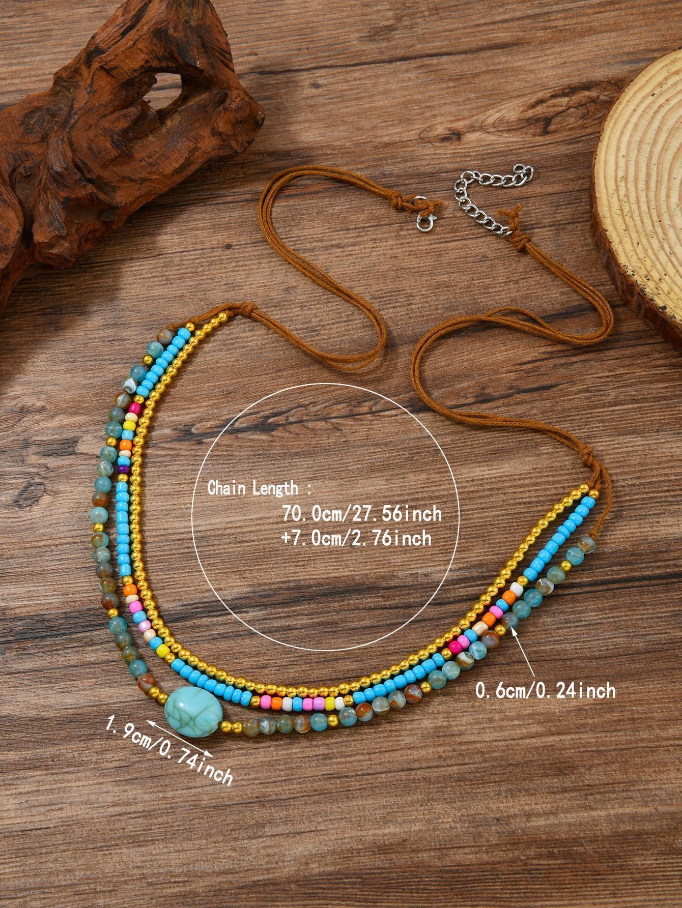 Ethnic Style Layered Necklaces For Women Featuring Blue Beaded Chain And Rope Material With Intricate Beading Craft