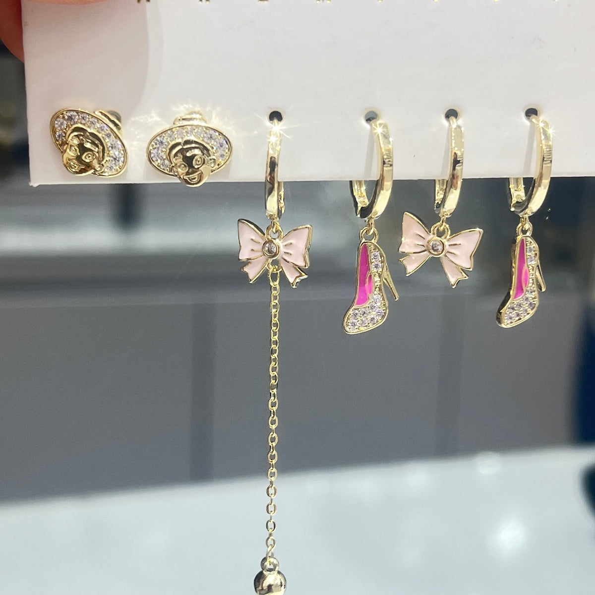 Style Human Face Earrings For Women, Electroplated Copper With 14K Real Gold Plated And Zircon Inlay