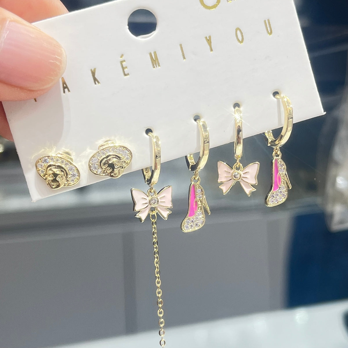 Style Human Face Earrings For Women, Electroplated Copper With 14K Real Gold Plated And Zircon Inlay