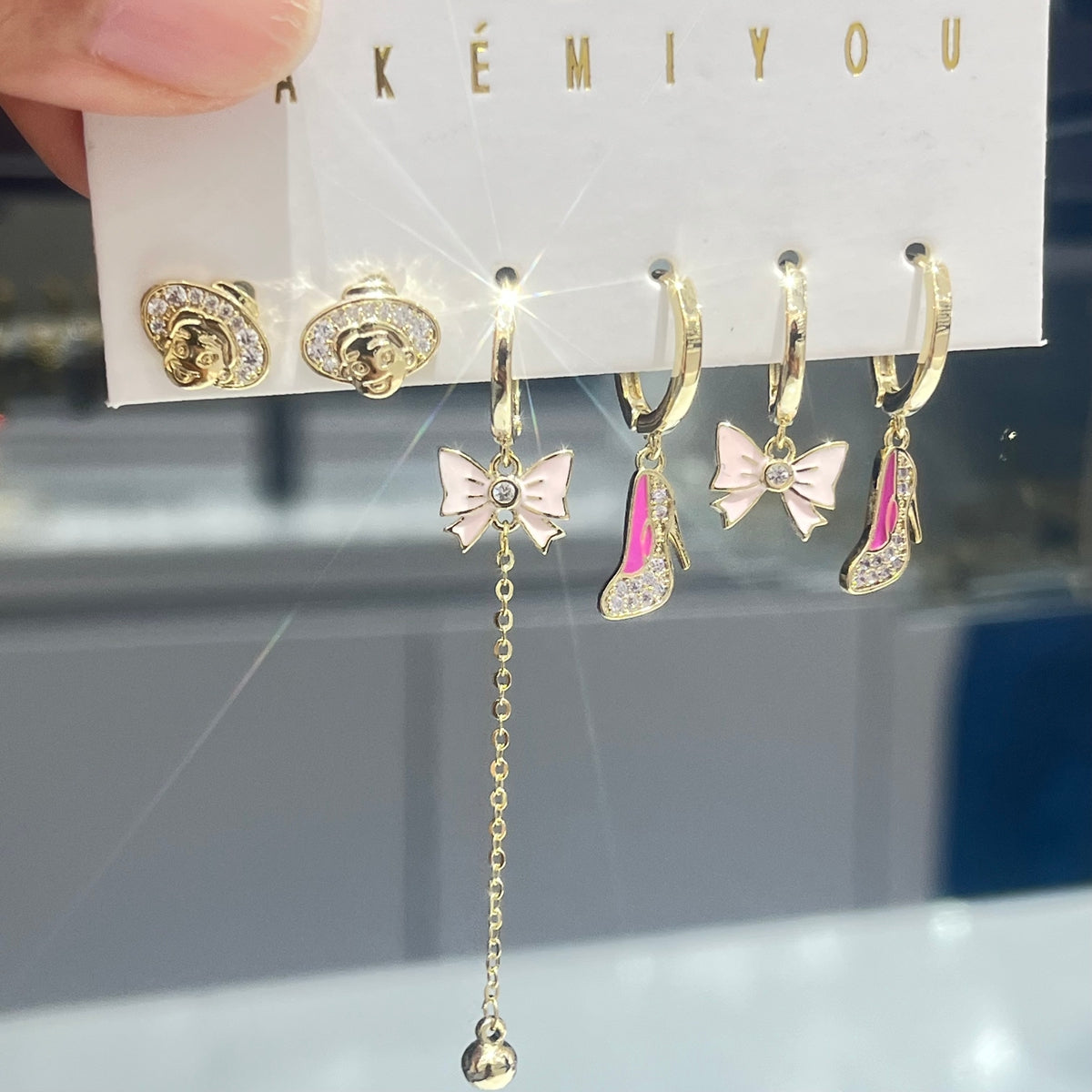 Style Human Face Earrings For Women, Electroplated Copper With 14K Real Gold Plated And Zircon Inlay
