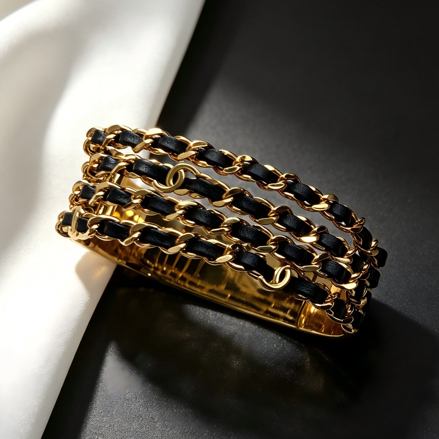Genuine Leather Bangle With Electroplated Finish Featuring Letter Pattern