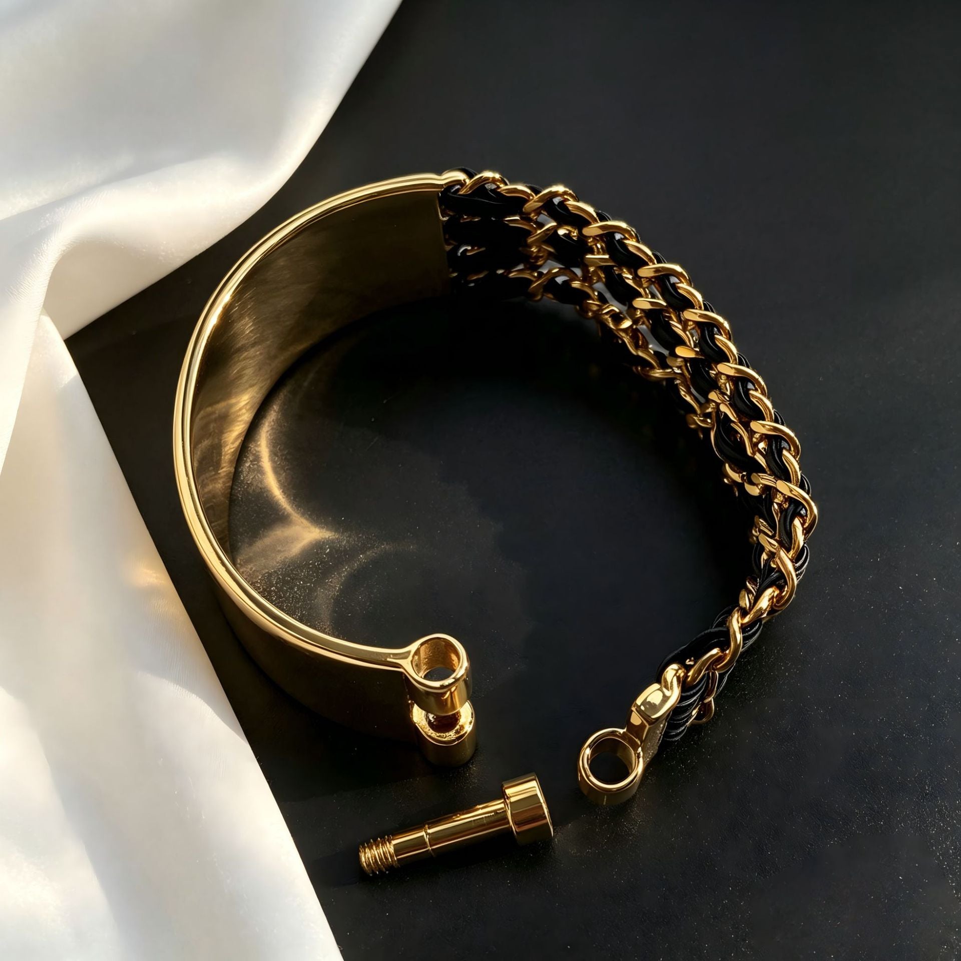 Genuine Leather Bangle With Electroplated Finish Featuring Letter Pattern